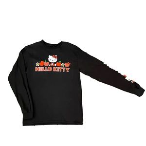 Sanrio Hello Kitty Women’s Red Fruit Apples Black T-shirt Long Sleeve Size L